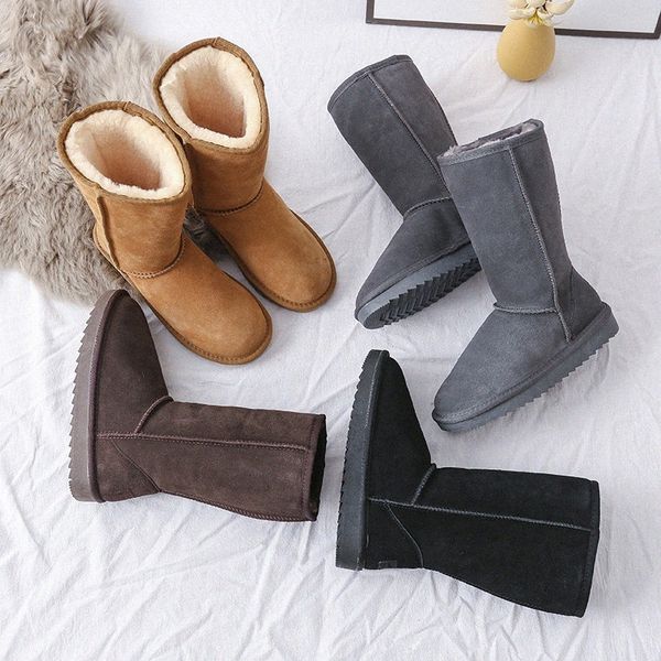 Australien-Designer-Stiefel, Schneestiefel, Mini, halblanges Fass, heißes Bohren, Damenfell, Kastaniengrau, kurz, klassische australische Winter-warme, pelzige, flauschige Satin-Stiefeletten