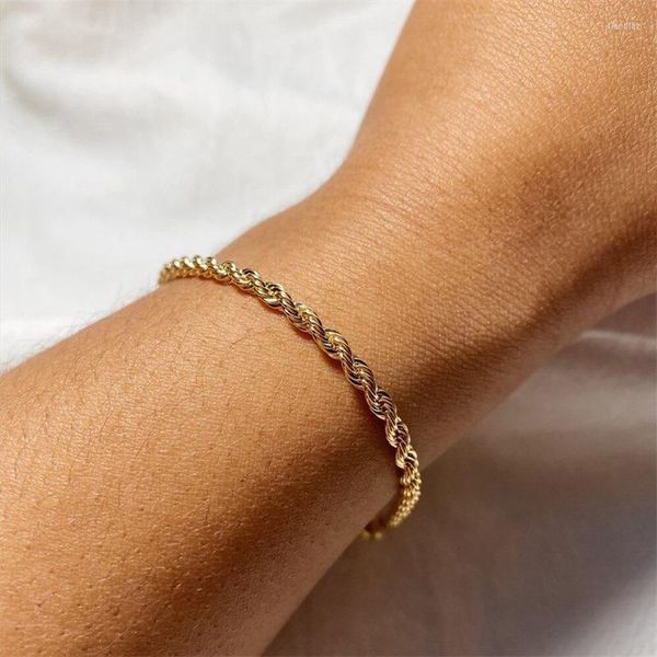 Bracelets de link Corrente de corda de torção de aço inoxidável na mão 3/4mm cor de ouro feminino Minimalista de moda minimalista Jóias C048