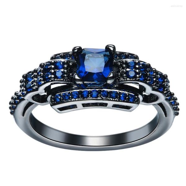 Обручальные кольца Женщины розетка Pave Blue Zirconia Fashion Black Jewelry для мужчин Оптовые роскошные кольцо подарок