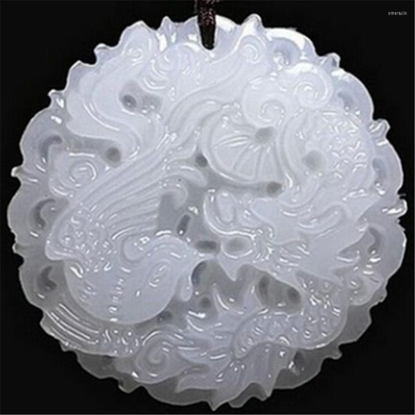 Collane con ciondolo Exquisite Natural Afghanistan Calcedonio bianco Kunlun Jadeite Hand Carve Dragon Phoenix Invia collana di corda regolabile