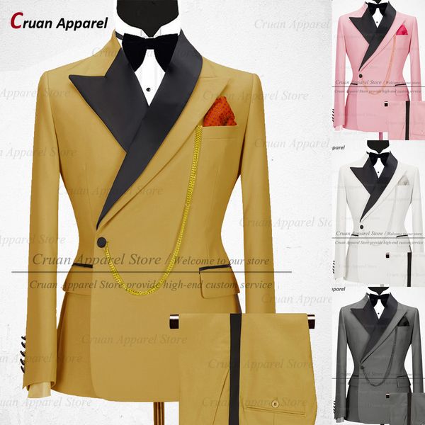 Ternos masculinos Blazers mais recentes masculinos de ouro de luxo conjunto de roupas de noiva de noivo Slim Fit Groomsmen Designs de moda Stage de festa 230111