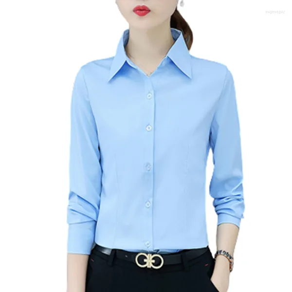 Camicette da donna primaverile camicia da ufficio nero bianca moda coreana slim maniche lunghe 2023 donne autunnali tappeti casual sky blue tops streetwear