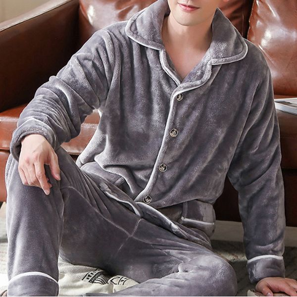 Männer Nachtwäsche Mann Qualität Dicke Warme Pyjama Sets Männer Flanell Langarm Mode Einfarbig Homewear Für Männliche 230111