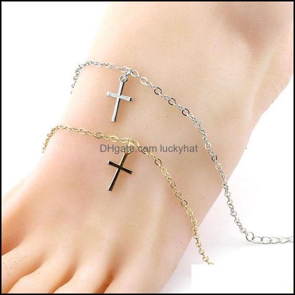 Gioielli di moda cavigliere Simple Stlye Cross Cross Gold Gold Sier Colore Metal Placed Metal Chain for Women Foot Anklet Gift 2213 T2 Drop Delike Dh2sk