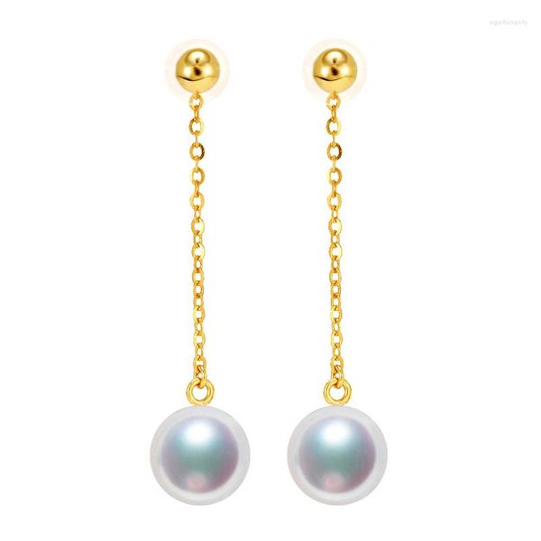 Baumelnde Ohrringe Sinya Au750 Gold Perlen Lange Kette Tropfenohrring mit 7–9 mm natürlichen runden hochglänzenden Perlen Quasten-Design für Frauen Mama