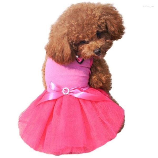 Hundebekleidung Frühling und Sommer Schönes Mesh-Hochzeitskleid mit Schleife für Haustiere Hunde Rose Weiß Gelb Grün Röcke Kleidung