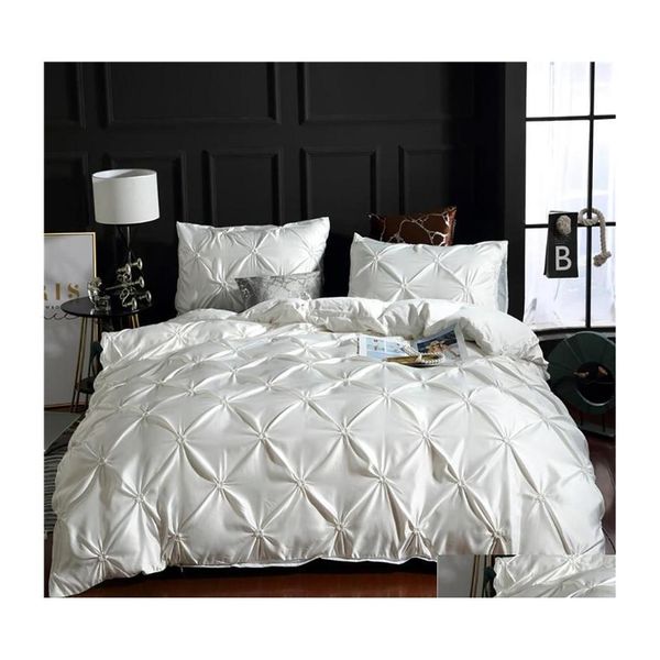 Постельные принадлежности наборы Satin Silk Comforter Set Queen King King Bed Er Pedvet Bedclothes Quilt Pillow Case Home Украшение текстили