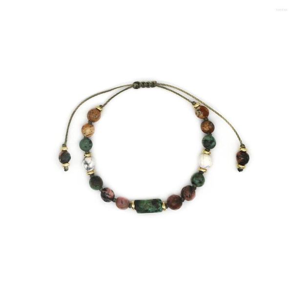 Strand Vlen Braccialetti con ciondoli turchesi in pietra naturale Bracciale con perline sfaccettate Boho per gioielli fatti a mano in corda di cera regalo da donna