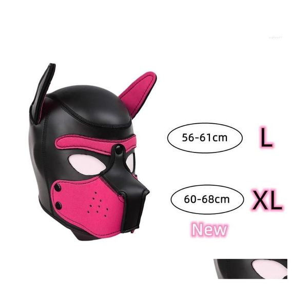 Maschere per feste Codice Xl Marca Aumenta Cucciolo di taglia grande Cosplay Maschera imbottita con cappuccio in gomma Fl Testa con orecchie per uomo Donna Gioco di ruolo per cani Dr Dhjri