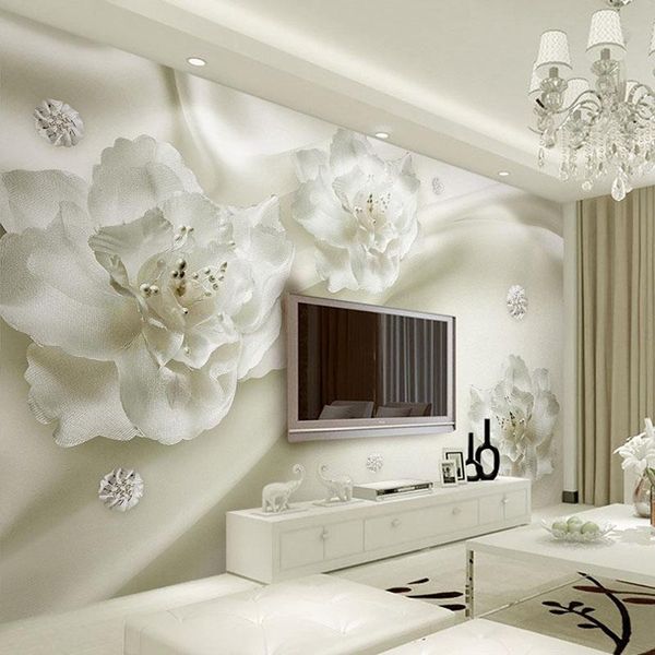 Papéis de parede paredes de parede personalizadas paredes de seda de pano de seda Flores de estilo europeu papel de parede para sala de estar TV Background Home Decor Colth