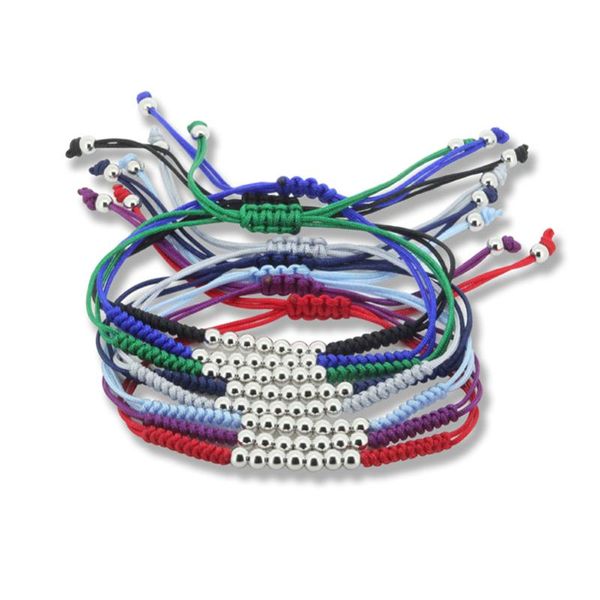 Bracciali a maglie Trendy Nero Rosso Grigio Verde Viola Blu Voilet Corda con 7 perline di rame argentato Macrame Gioielli a mano Catena a goccia