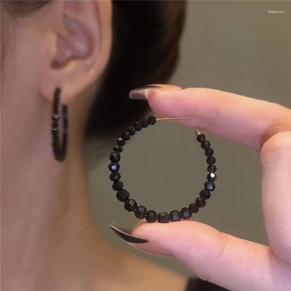 Hoop Ohrringe 2023 Mode Glänzend Schwarz Kristall Essen Für Frauen Runde Perle Brincos Hochzeit Schmuck