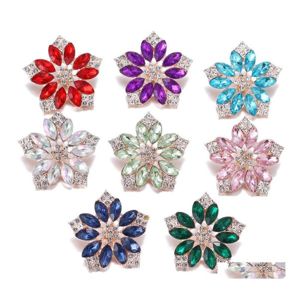 Diğer Colorf Rhinestone Çiçek Snap Button Takı Bileşenleri Gül Altın 18mm Metal Çıtçıt Düğmeleri Fit Bileklik Bileklik Noosa Drop Deli Dhapy