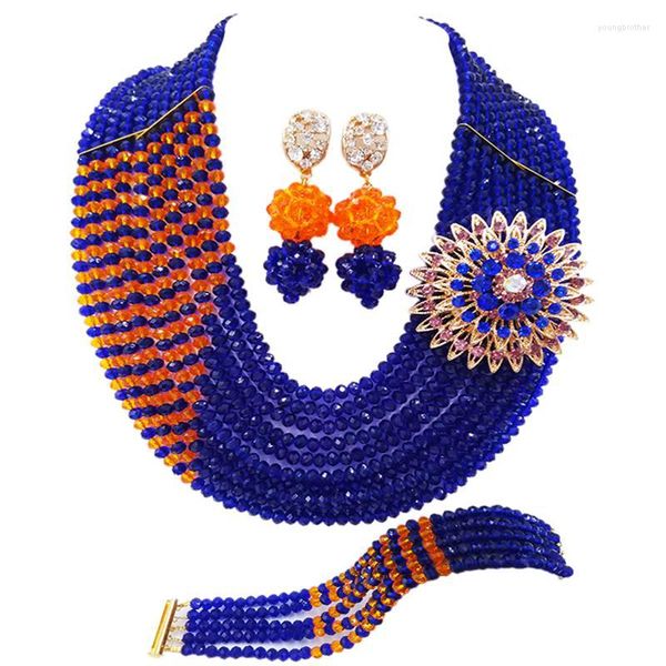 Collana Orecchini Set Fantastic Royal Blue Orange African Women Party Crysral Set di bracciali 10C-CJZ-46