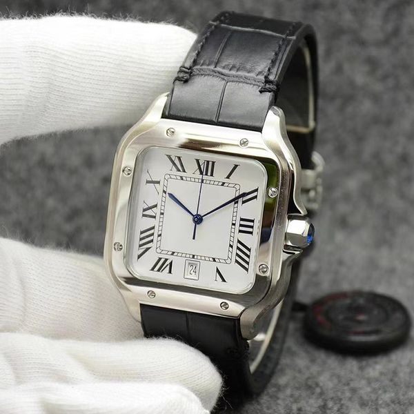 Luxus Uhren für Männer quadratische Uhr leuchtend wasserdichte automatische Uhr Schwarze 40 -mm -Zifferblatt Sapphire Spiegel Lederband 904L Edelstahl -Koffer -Designer Uhren