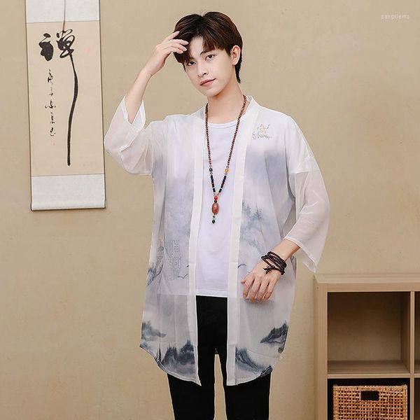 Roupas étnicas geeskeey japonês long st hombre cenário cardigan kimono harajuku anime cosplay yukata feminina sexy casa tradicional haori