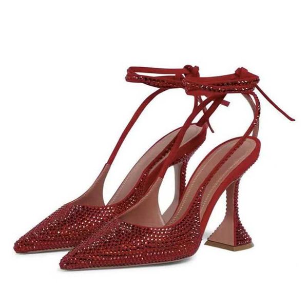 Dress scarpe sandali Baotou Sandali per banchetti di strass da donna Sandali estate Nuova punta puntata da 8,5 cm tacchi alti in piedi nudi allaccia su sandali sexy rosso 43 iarde 0111