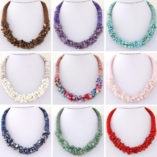 Choker Chokers DIY Nature Stone Anhänger Halskette Stammesschmuck Mode Statement BiB Cordkette für Mädchen Frau Geschenk