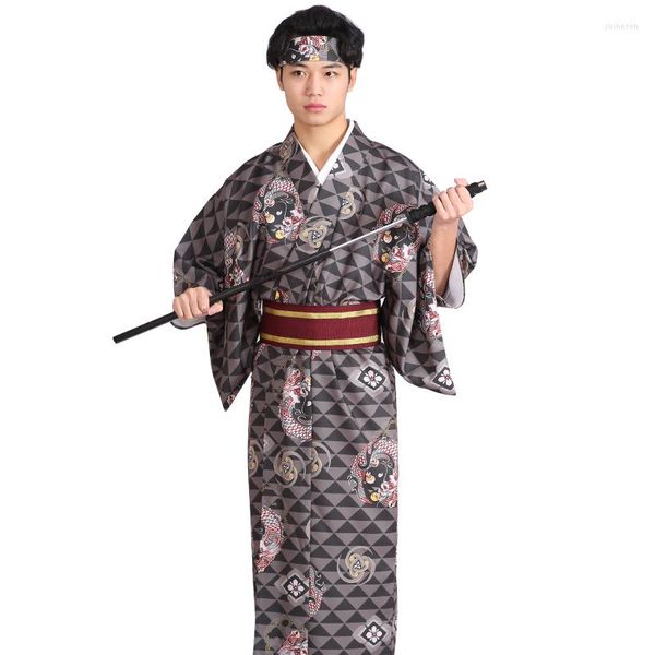 Ethnische Kleidung, asiatisches Design, Kimono für Herren, formelle Kleidung, japanischer Gentleman-Anzug, traditioneller Gürtel, Polyester-Material