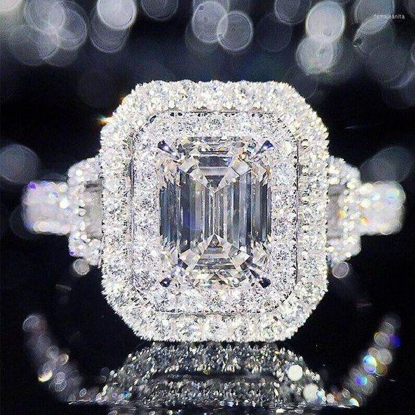 Кластерные кольца модные роскошные темпераменты восемь сердец стрелы инкрустации циркона супер блестящее серебряное кольцо для женщин.