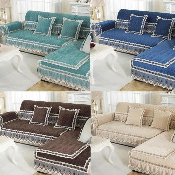 Capas de cadeira! Almofada de sofá de veludo veludo de veludo four estações de tecido combinado de renda universal capa de sofá não deslizamento para sofás toalhas personalizadas feitas