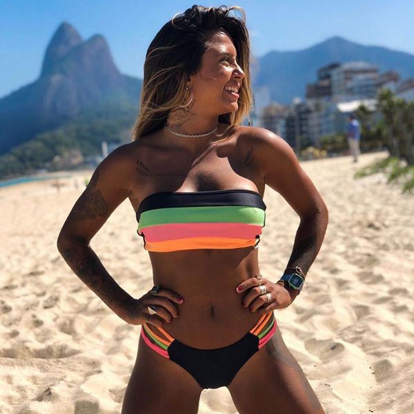 Biquíni sexy de roupas de banho feminina Conjunto brasileiro 2023 Women Bandeau Swimsuit Feminino Push Up Tanho Bathers Summer Batchini 230111