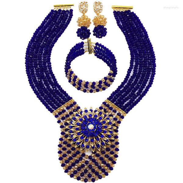 Düğün Mücevher Seti Kraliyet Mavi Afrika Boncukları Seti Nijeryalı Geleneksel Parti Kolye 6c-Xjz016