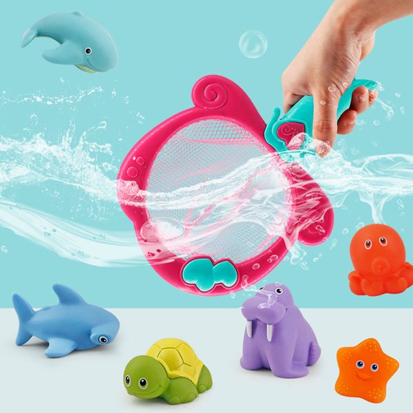 Brinquedos de banho saco de rede de pesca pegar tartaruga polvo crianças brinquedo aulas de natação verão jogar água boneca spray 230111