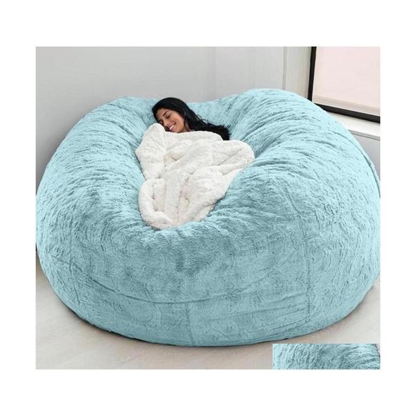 Stuhlhussen Ers D72X35In Nt Fur Bean Bag Er Big Round Soft Fluffy Faux Beag Lazy Sofa Bed Wohnzimmermöbel Drop Delivery Home Dh3Vn