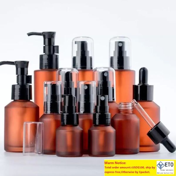 Amber Brown Glass Bottle Protable Loção Bomba de spray Recipiente vazio Travel Recilável Creme cosmético Shampoo Garrafas de embalagem