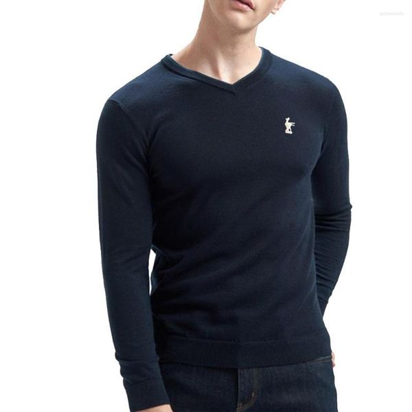 Herrenpullover Herren Herbstpullover V-Ausschnitt Pullovers Modedesign Baumwolle Feste Farbe Langarm Navy Strickwege 8508