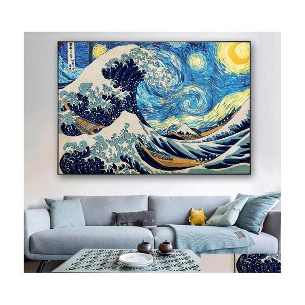 Картины The Wave Off Canagawa Canvas на стенах -художественных плакатах и ​​отпечатках Классические знаменитые картинки морского пейзажа Cuadros Drop Delive Home Dh8aj