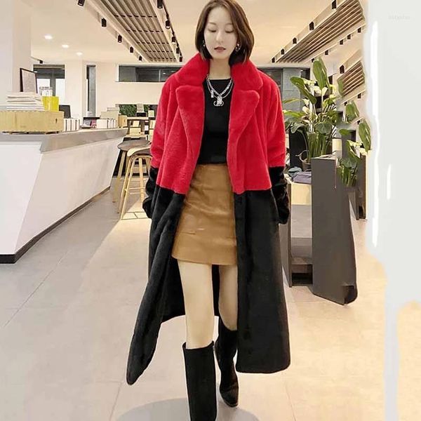 Pelliccia da donna 2023 Giacca da donna moda invernale Cappotto lungo allentato Cappotto alto in lana d'agnello imitazione spessa Cappotti femminili caldi Plus Size 5XL