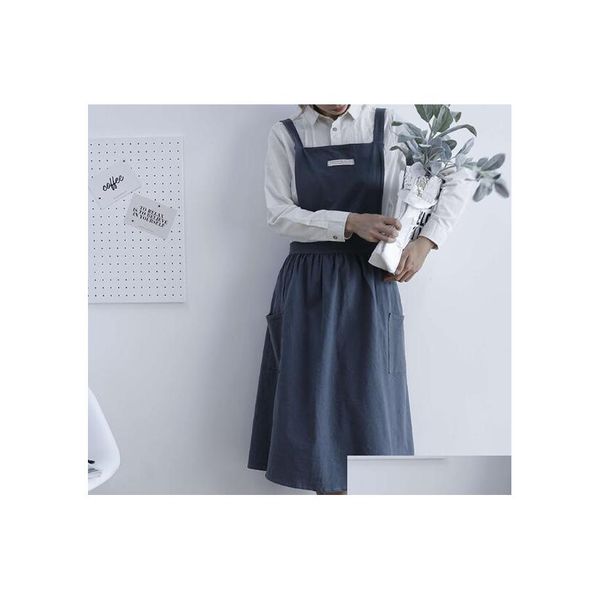 Sch￼rzen Falten Rock Design Sch￼rze Einfach gewaschene Baumwolluniform f￼r Frau Ladys K￼che Kochgarten Coffee Shop Drop Lieferung h dhcxk