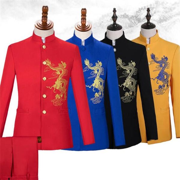 Ternos masculinos Stand Collar Roupos Men Chineses Tunic Suit Masculino Homme Terno Stage Singers Jaqueta Blazer dance Estrela Estreno Vestido Punk