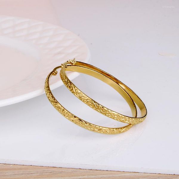 Hoop -Ohrringe Edelstahl rund Big Ohrring für Frauen Gold Farbe Hochwertige Wellenmuster Schöne elegante Geschenke Boho Schmuck