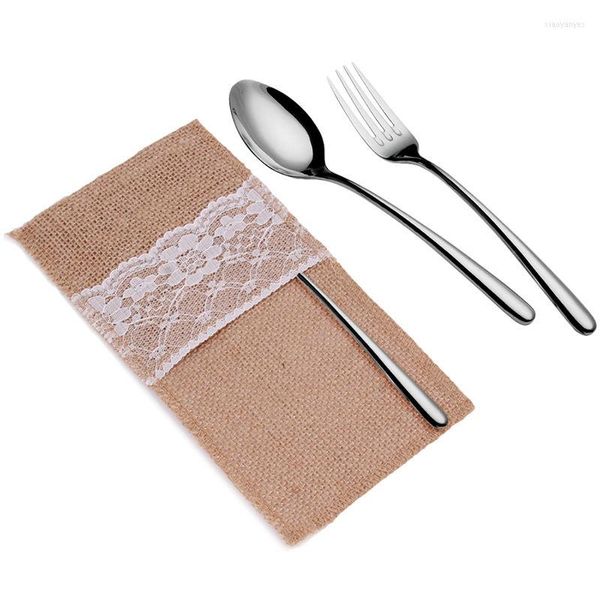 Decorações de Natal Turlap Lace Tableware Pacote Pouca Bolsa Faca Faca Tortel