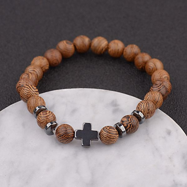 Contas naturais de mi￧angas cruzadas de pulseira de bracelete de ordete mulheres j￳ias de ioga de madeira