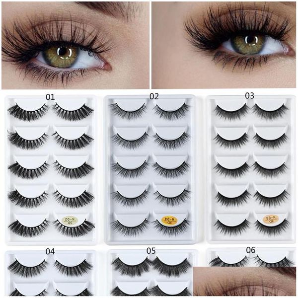 Falsos cílios 5 pares 3d Mink Hair Natural Cross Cross Longa Maquiagem bagunçada Fake olhe Lashes Extensão feminino Ferramentas de beleza DropShip Deli DHZ19