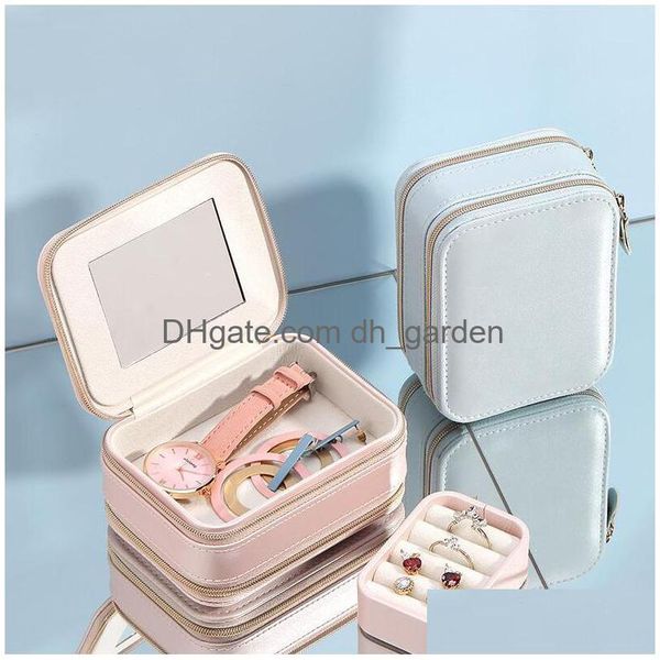 Ювелирные коробки Travel Case Small Box Pu Кожаный портативный органайзер для хранения двойной молнии для колец серьги браслеты dhgarden dhwsu