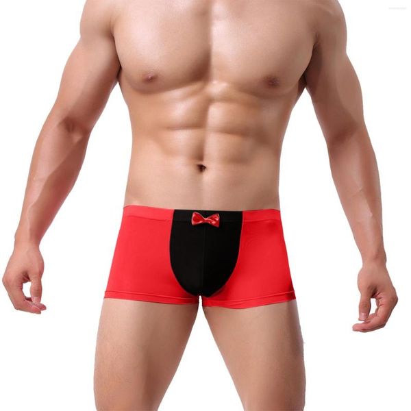 Cuecas masculinas respirável cor bowknot seda boxer glacê wasited bloqueando meados de roupa interior velha escola homens