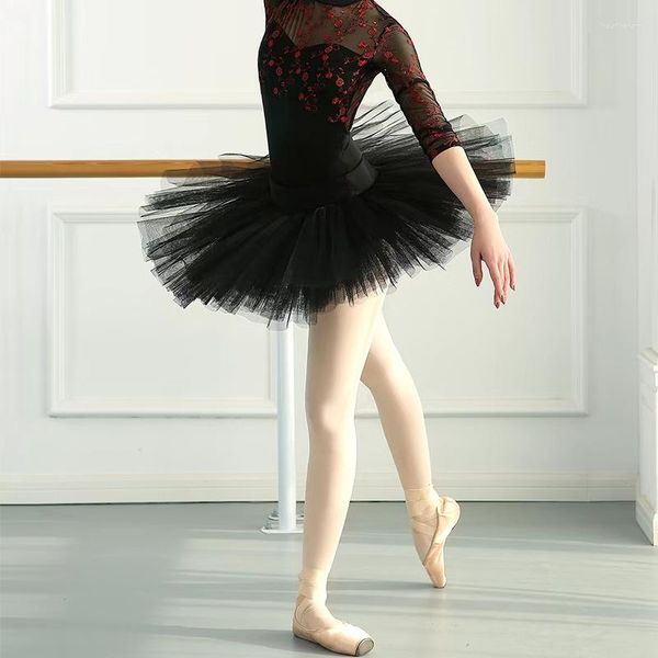 Bühnenkleidung Erwachsene Balletttänzer Professionelle Leistung Tutu Rock Ballerina Schwanensee Tanz Hard Mesh Weiß Schwarz Tutus mit Slip