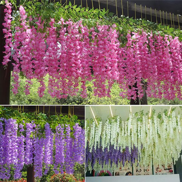 Objetos decorativos Figuras 12pcs Wisteria Artificial Flower Wreath Wreath Rattan String Arch Wedding Hhome Decoration Garden 230110