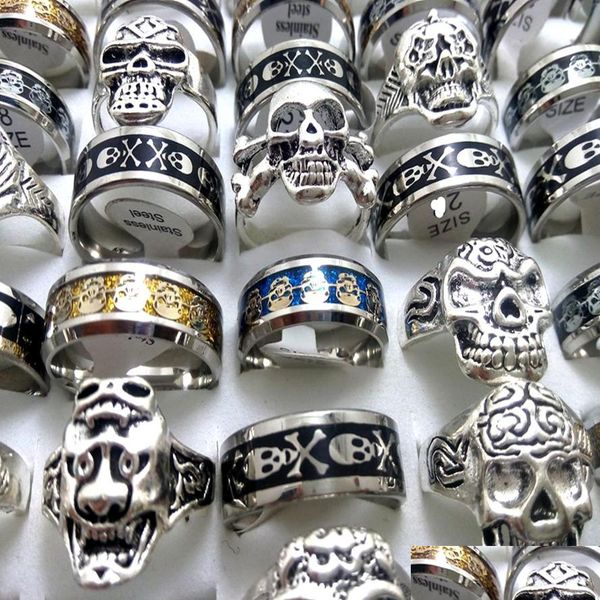 Bandringe Großhandel 50 Stücke Mix Skl Edelstahl Hinzufügen Legierung Schmuck Fingerring Punk Biker Edelstahlringe Mode Drop Lieferung Dhoiu