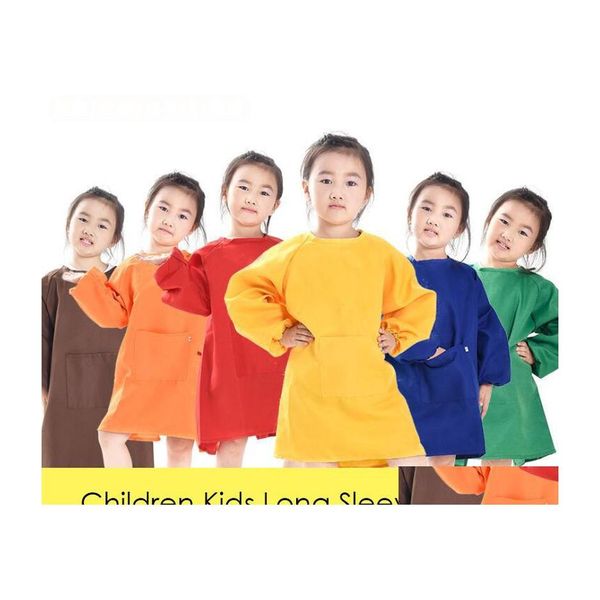 Sch￼rzen Kinder Kinder Langarm Sch￼rze Ding Malerei wasserdichtes Smock f￼r Praxis Pinsel Drop Lieferung Hausgarten Textilien DH9HX