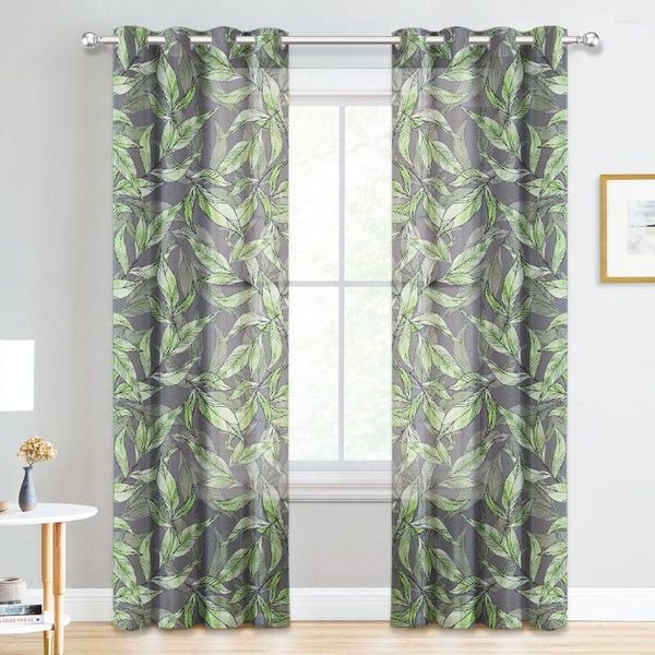 Vorhang NICETOWN 1PC Print Blattmuster Sheer Grommet Dekorationsartikel mit Wohnzimmer Schlafzimmer Fashion Voile Green Bay