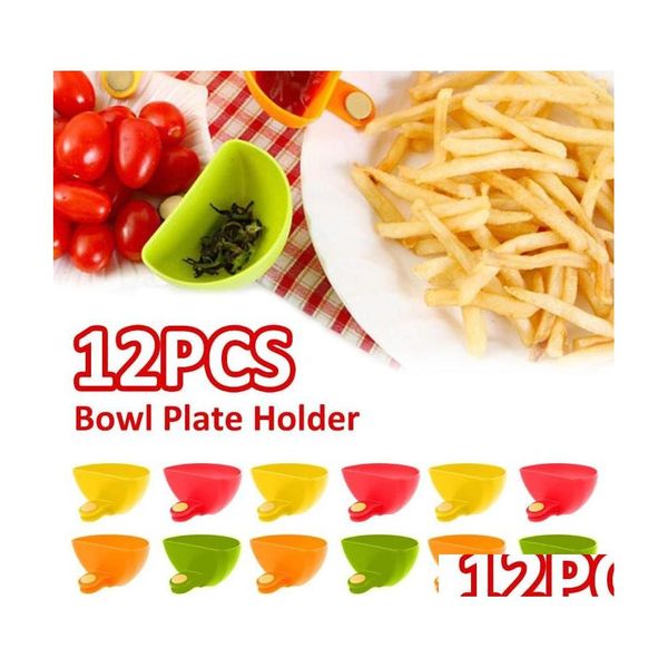 Tigelas 12 pcs DIP Clip Bowl Reutiliza Cont￪iner port￡til colorf Pl￡stico Placa Placa com entrega de gota ajust￡vel Home Garden Kitchen DHHA1