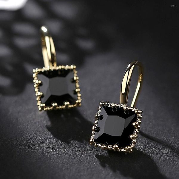 Stud Earrings Small Chic Black Zircon Diamonds Gemstones For Women Girl Gold & White Silver Color Jewelry Fashion Accessories
