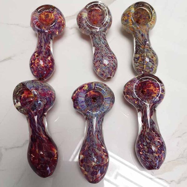 Neueste bunte Mini-Pyrex-Glaspfeifen, Ölbrenner, Pfeifenraucherzubehör, wunderschönes farbiges 3D-Rosa-Lila-Glaslöffel-Handwerkzeug 2,9 Zoll