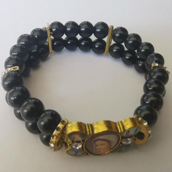 Armreifen elastische Struktur -Perlen -Armband mit Bildern von religiösen Geschenken einzigartige Schmuck Stretch Handgelenkkette für Männer Gebet